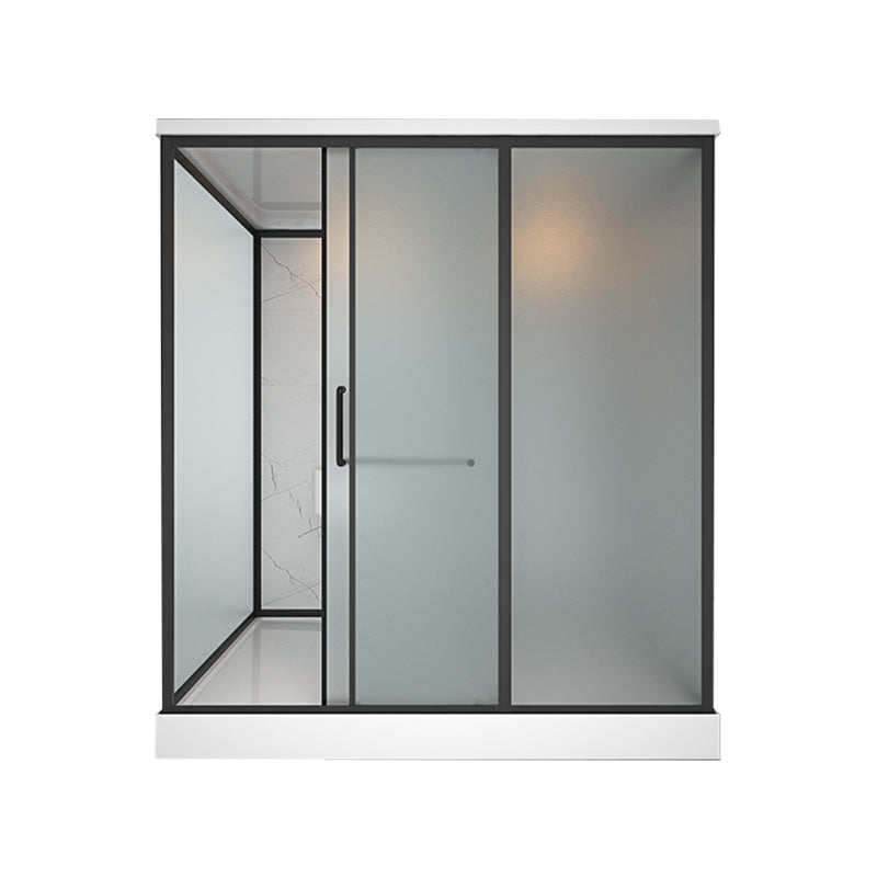 Framed Tempered Glass Shower Stall with Back Wall Panel and Shower Base