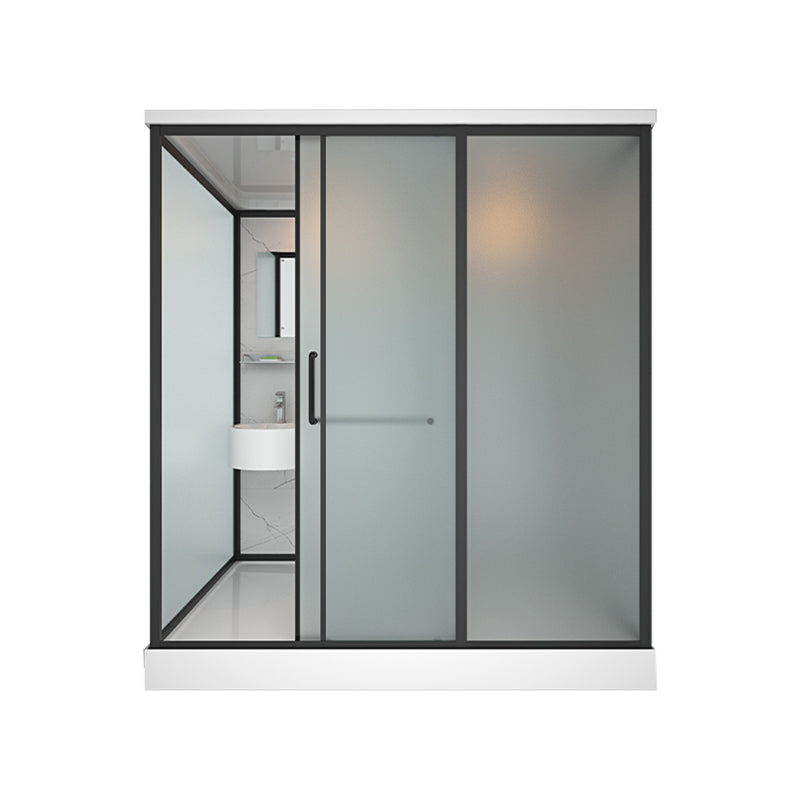 Framed Tempered Glass Shower Stall with Back Wall Panel and Shower Base