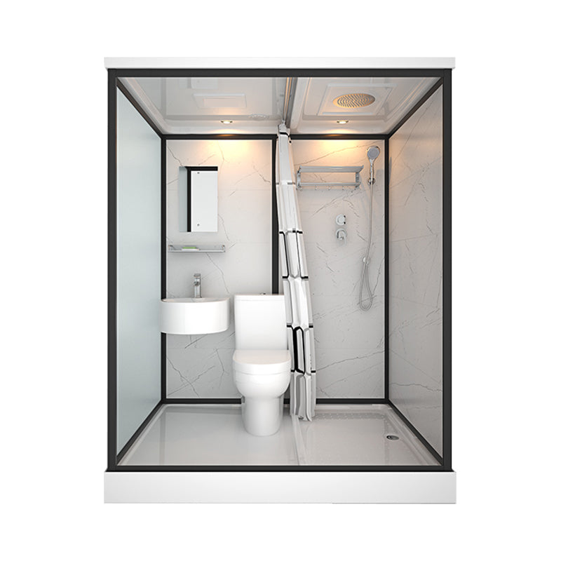 Framed Tempered Glass Shower Stall with Back Wall Panel and Shower Base