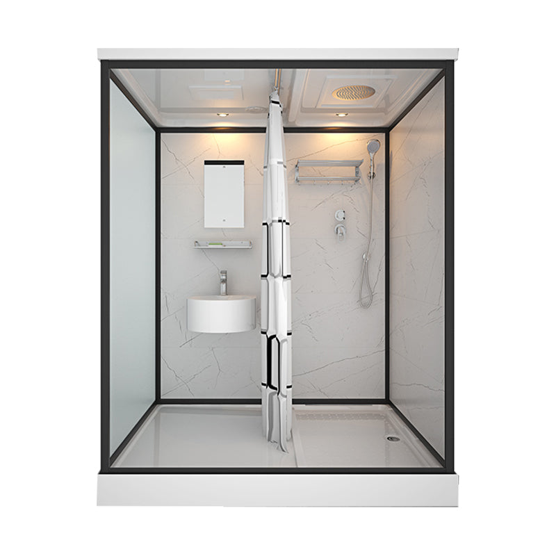 Framed Tempered Glass Shower Stall with Back Wall Panel and Shower Base