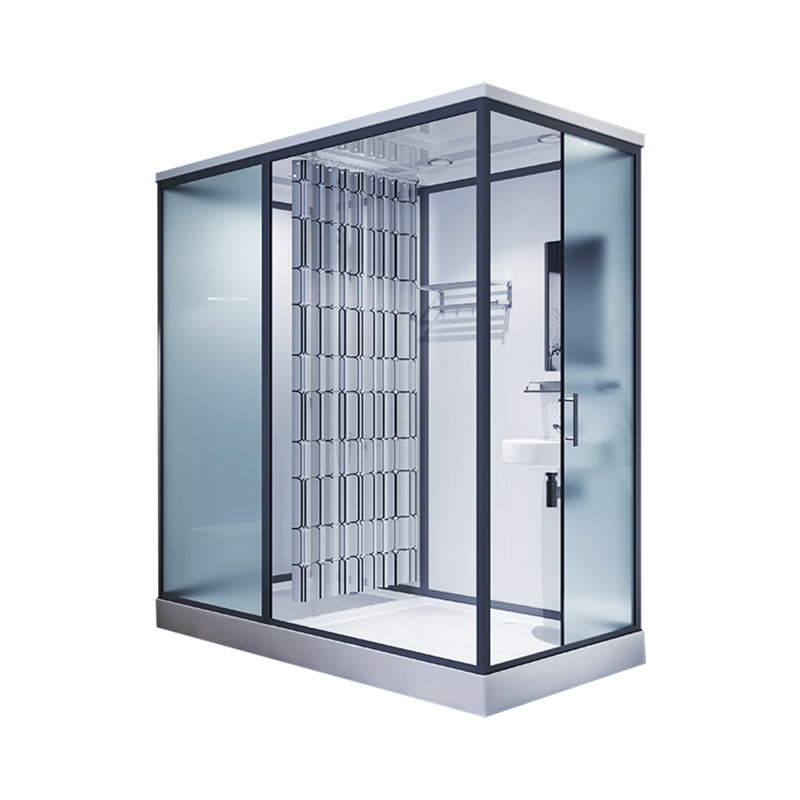 Framed Tempered Glass Shower Stall with Back Wall Panel and Shower Base