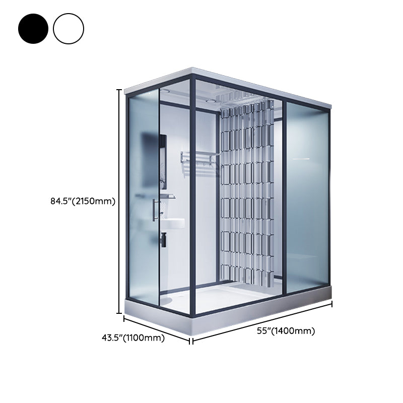 Framed Tempered Glass Shower Stall with Back Wall Panel and Shower Base