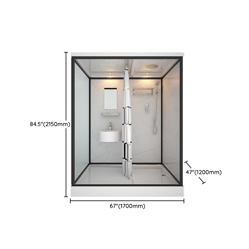 Framed Tempered Glass Shower Stall with Back Wall Panel and Shower Base