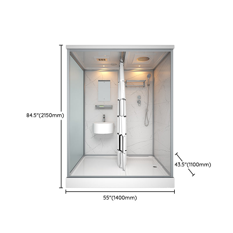 Framed Tempered Glass Shower Stall with Back Wall Panel and Shower Base