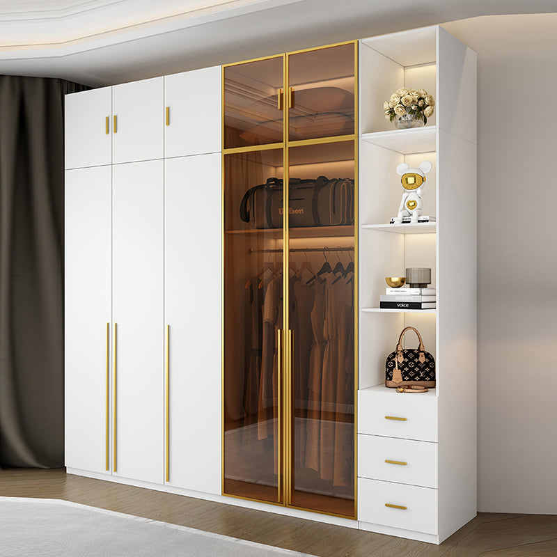 Modern Freestanding Wardrobe Wood Frame Wardrobe with Tempered Glass Doors