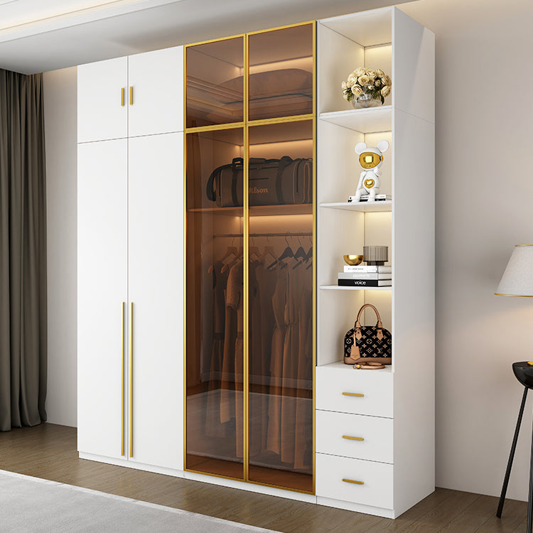 Modern Freestanding Wardrobe Wood Frame Wardrobe with Tempered Glass Doors