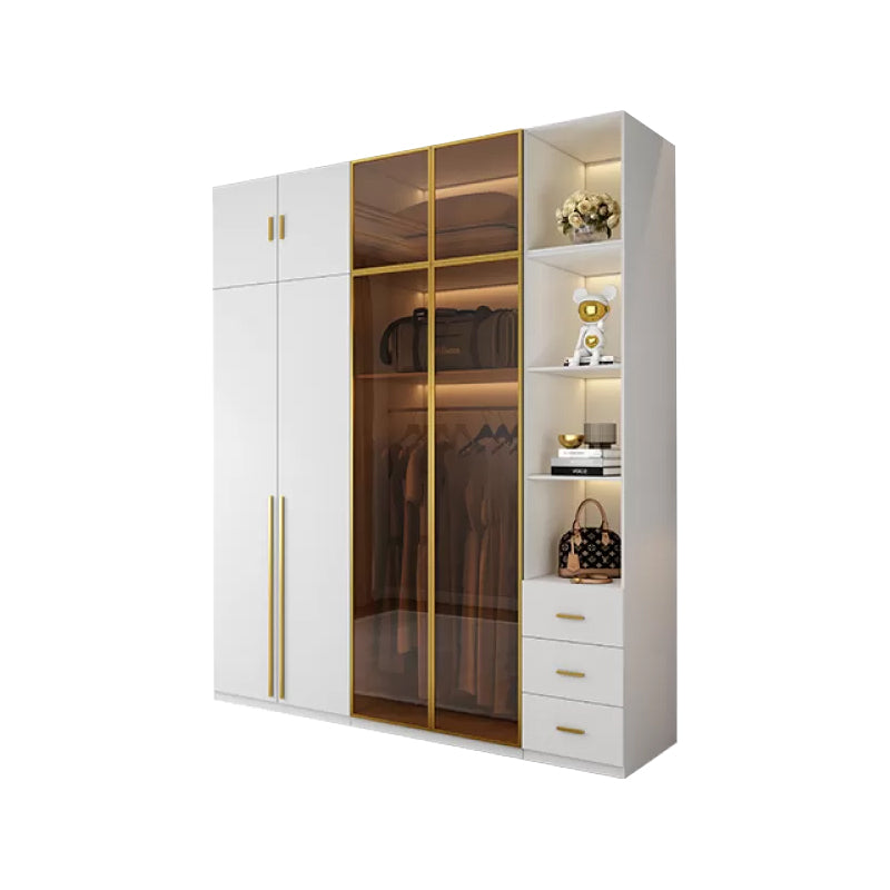 Modern Freestanding Wardrobe Wood Frame Wardrobe with Tempered Glass Doors