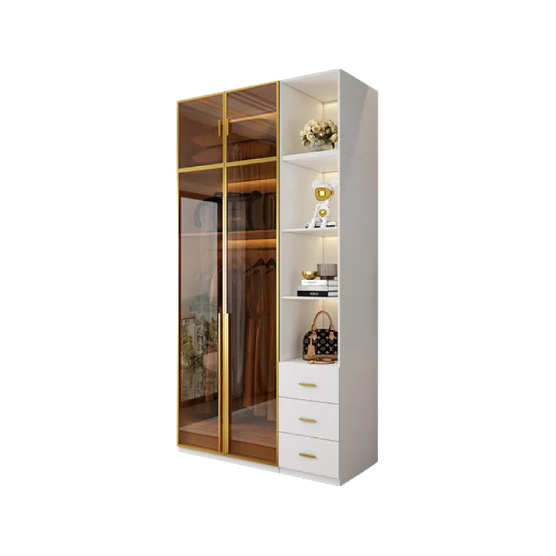 Modern Freestanding Wardrobe Wood Frame Wardrobe with Tempered Glass Doors
