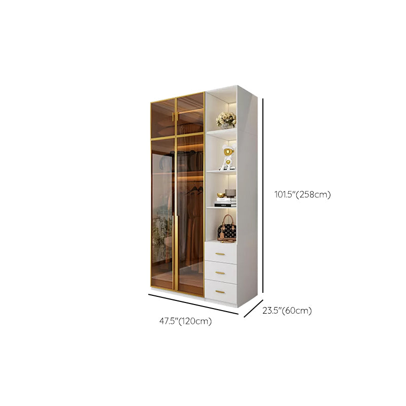 Modern Freestanding Wardrobe Wood Frame Wardrobe with Tempered Glass Doors