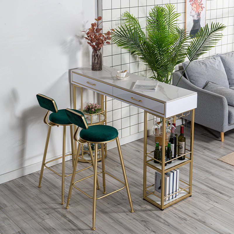 Stone Rectangle Bar Table Metal Base with Drawers for Living Room