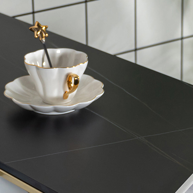 Stone Rectangle Bar Table Metal Base with Drawers for Living Room