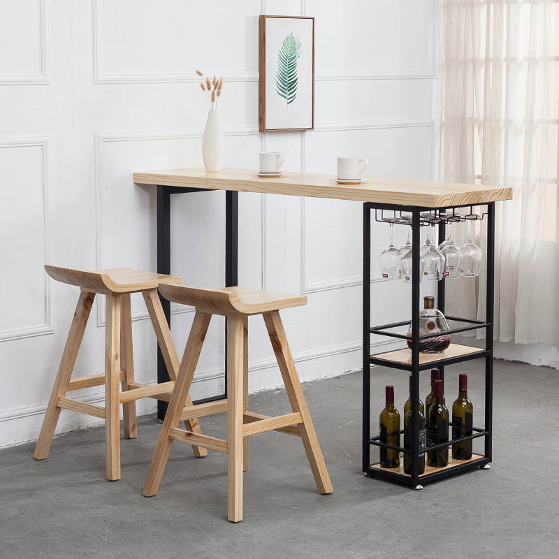 Modern Pine Wood Bar Table Rectangle Storable Table for Living Room