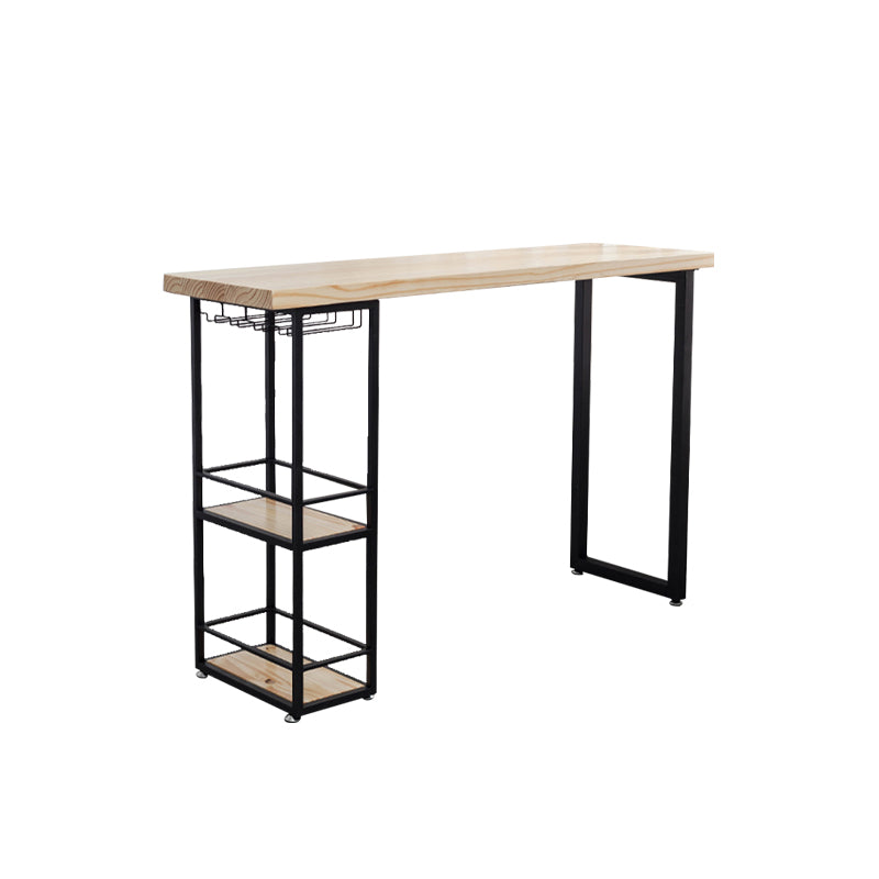 Modern Pine Wood Bar Table Rectangle Storable Table for Living Room