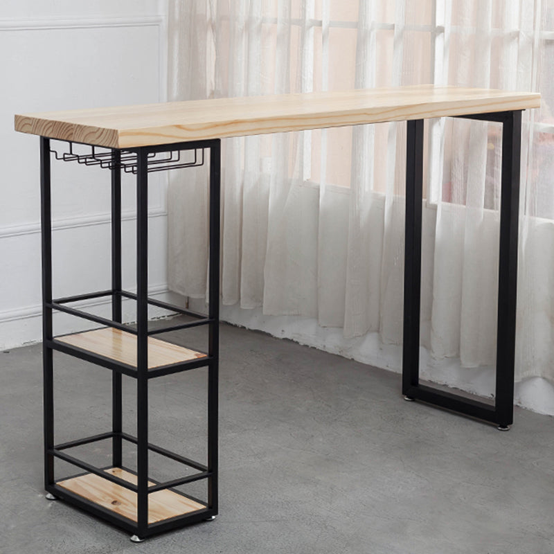 Modern Pine Wood Bar Table Rectangle Storable Table for Living Room