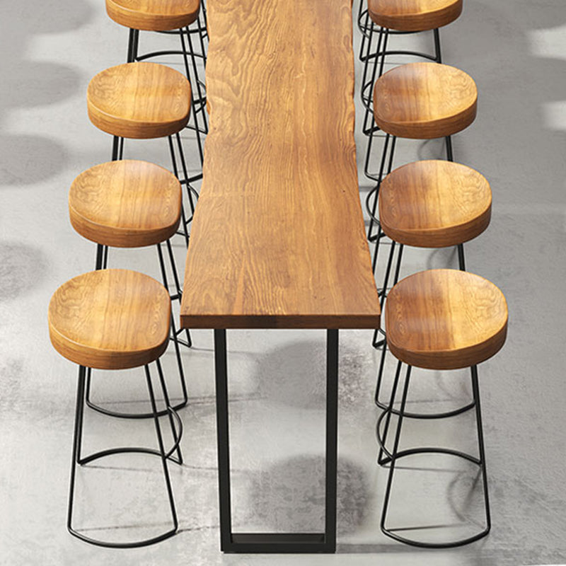 Modern Rectangle Pine Wood Bar Table Iron Legs for Dining Room