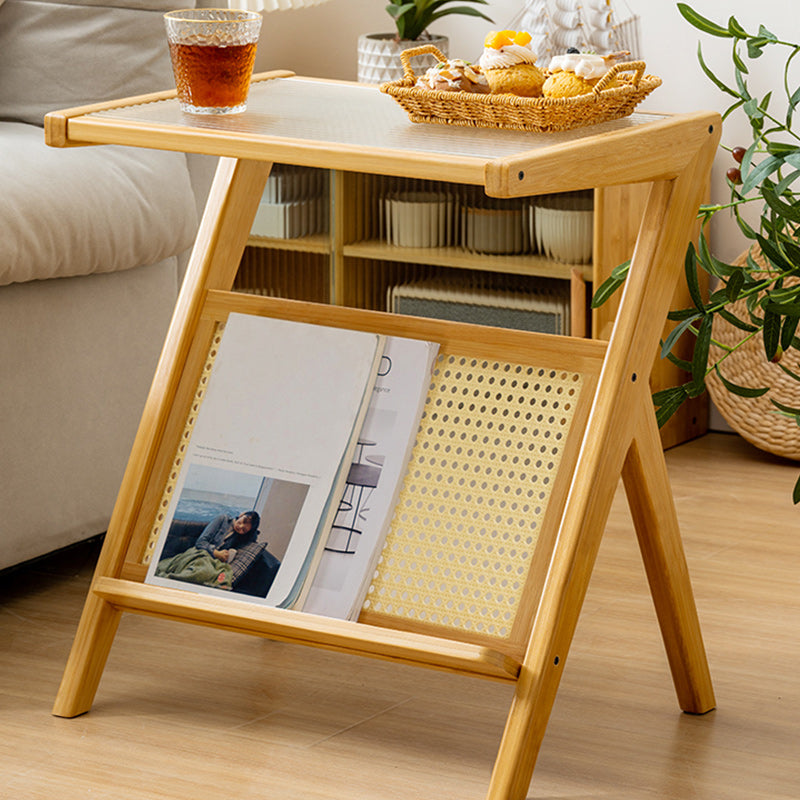 14" Wide Contemporary Corner Table Wood Storage Accent Side Table