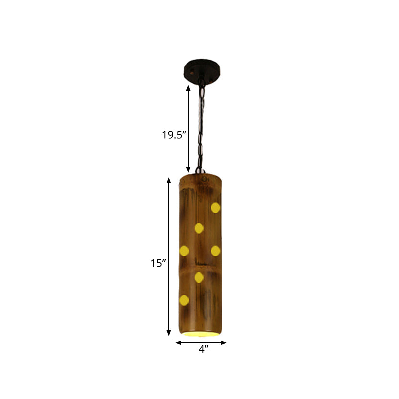 Bamboo Etched Tubular Hanging Light Kit Warehouse 1 Light Dining Room Ceiling Pendant in Brown