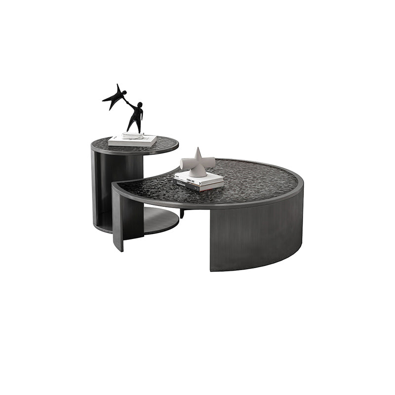 Glass Top Coffee Table Round Nesting Coffee Table Set with Grey Legs