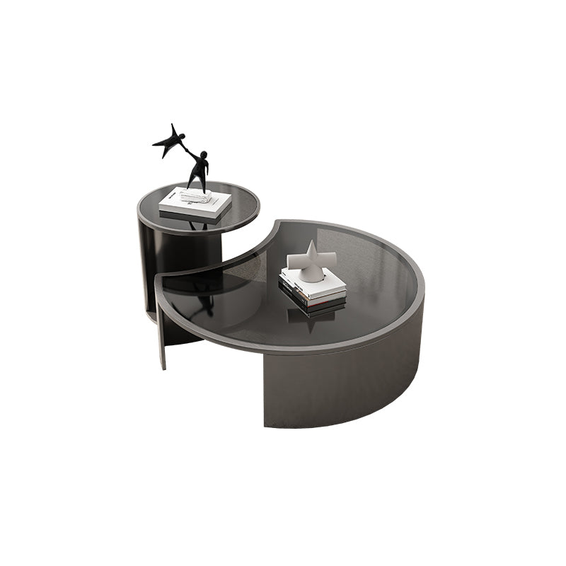 Glass Top Coffee Table Round Nesting Coffee Table Set with Grey Legs