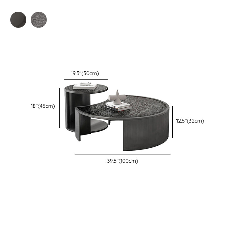 Glass Top Coffee Table Round Nesting Coffee Table Set with Grey Legs
