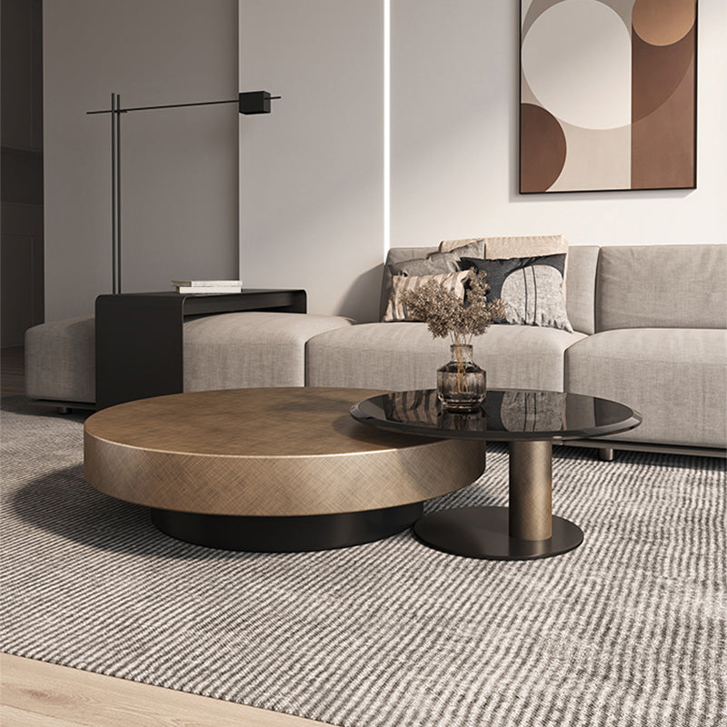 Round Coffee Table Brown Nesting Coffee Table Set for Living Room