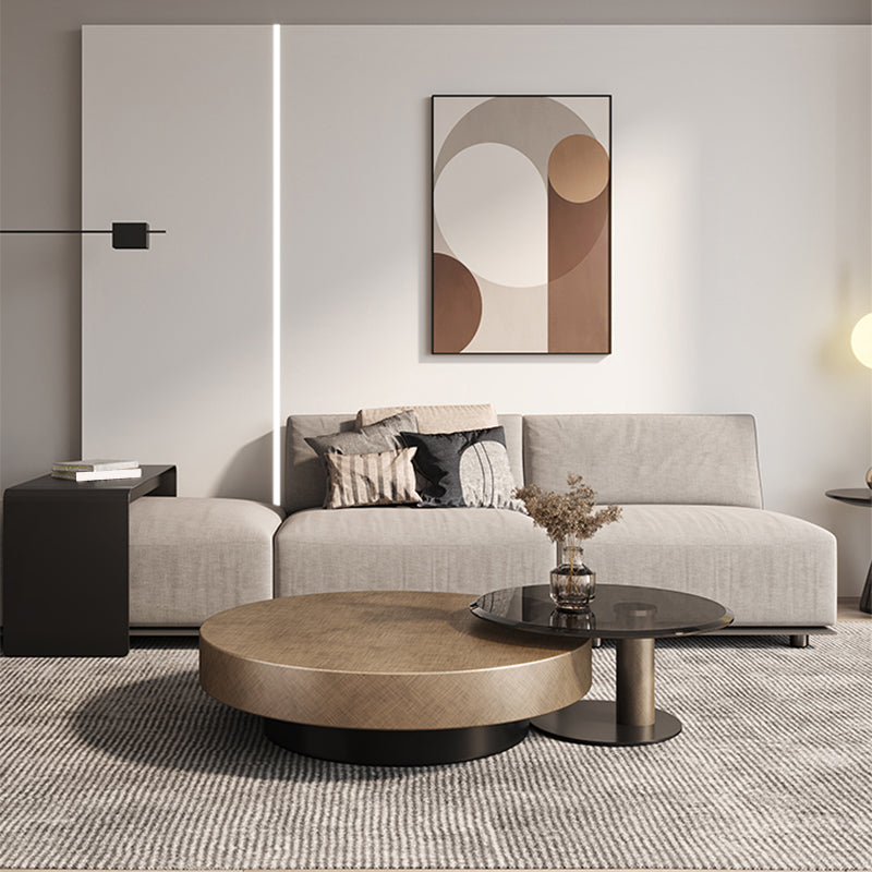 Round Coffee Table Brown Nesting Coffee Table Set for Living Room