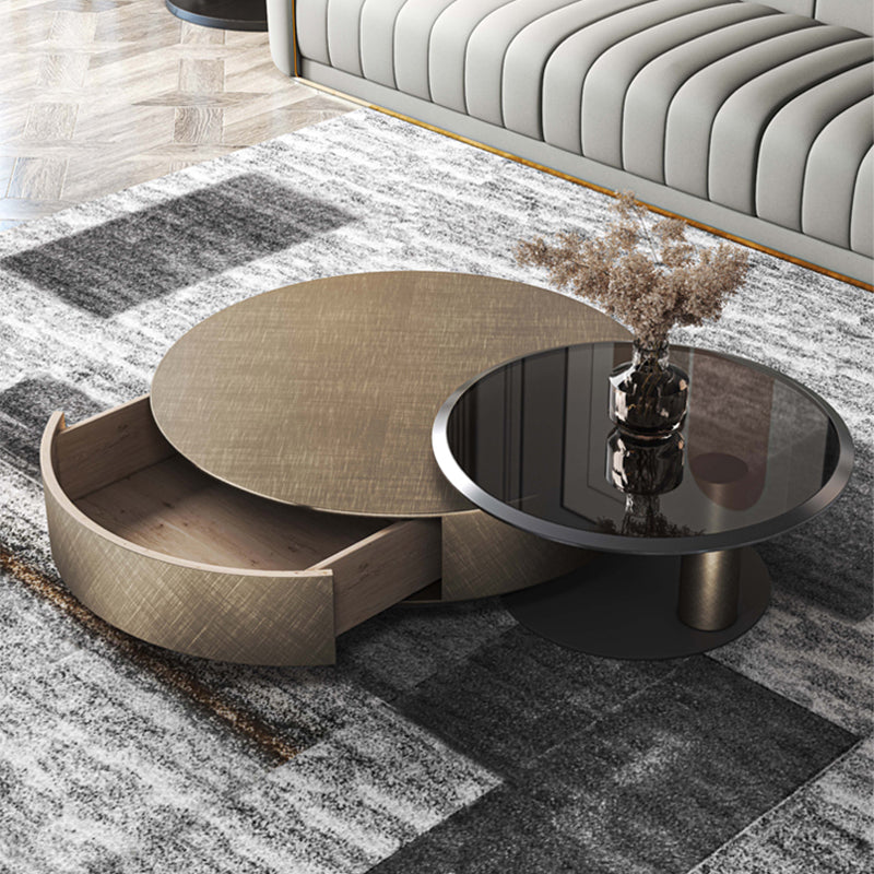 Round Coffee Table Brown Nesting Coffee Table Set for Living Room