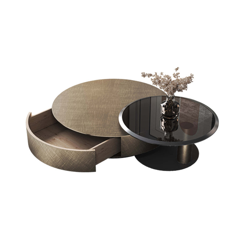 Round Coffee Table Brown Nesting Coffee Table Set for Living Room