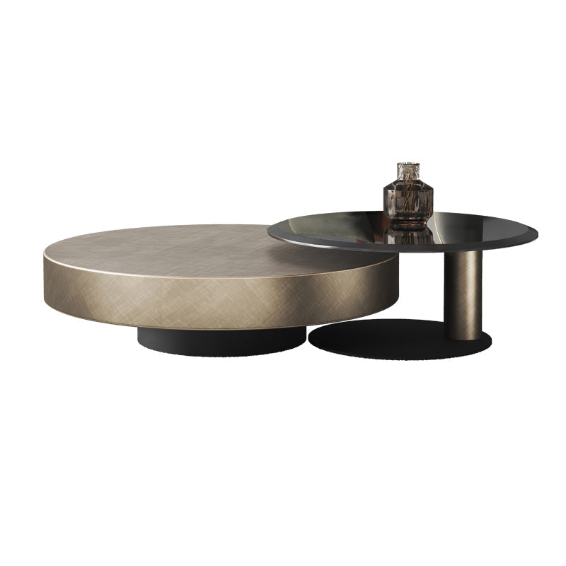 Round Coffee Table Brown Nesting Coffee Table Set for Living Room
