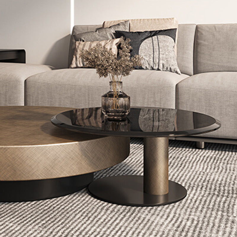 Round Coffee Table Brown Nesting Coffee Table Set for Living Room