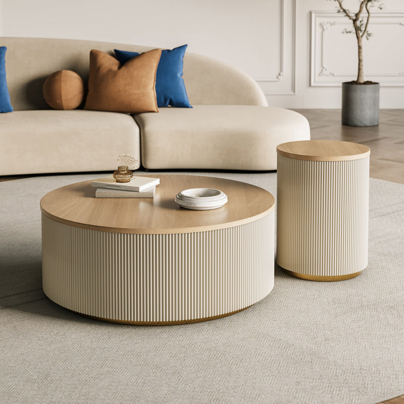 Modern Round Coffee Table Solid Wood Nesting Coffee Table Set