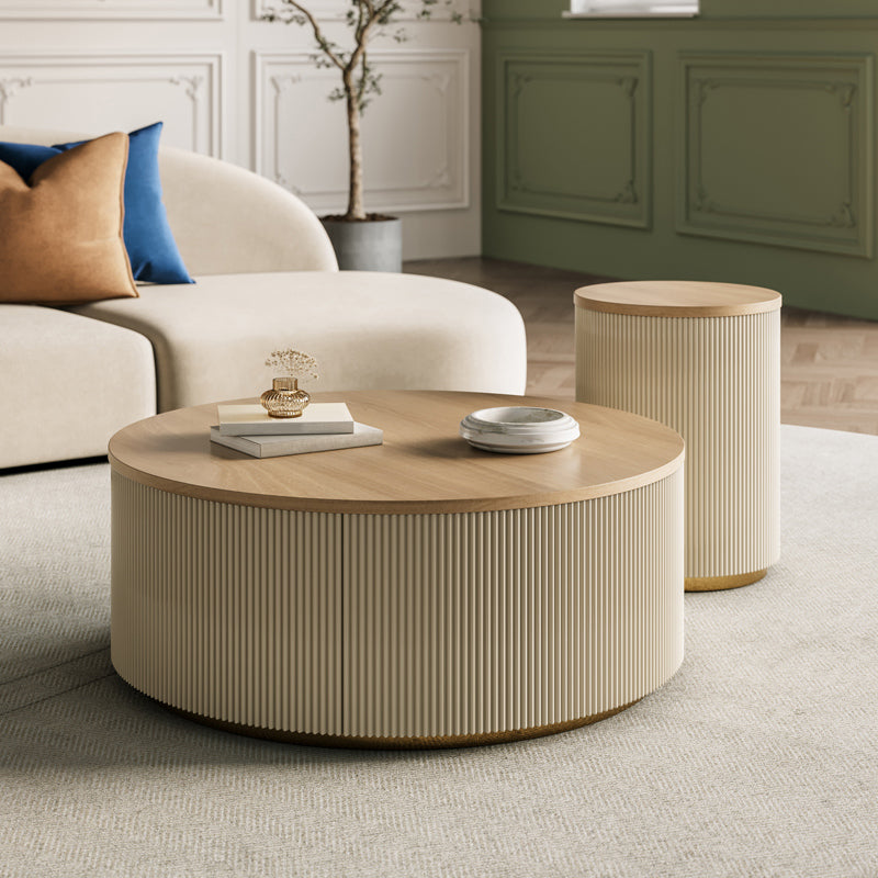 Modern Round Coffee Table Solid Wood Nesting Coffee Table Set