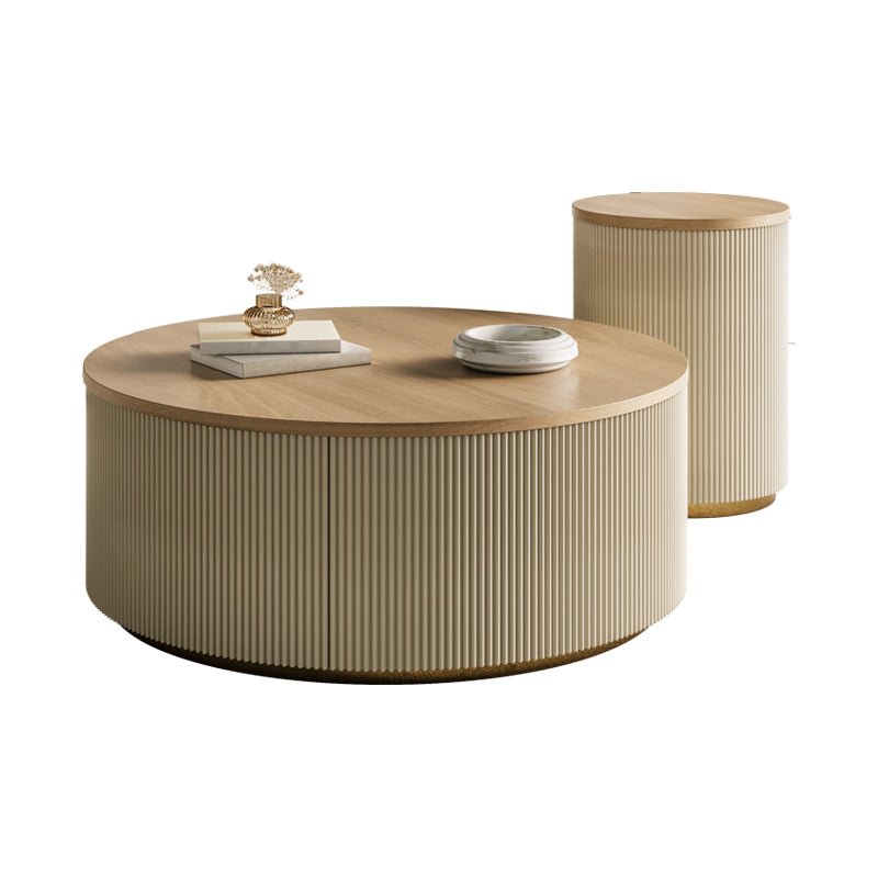 Modern Round Coffee Table Solid Wood Nesting Coffee Table Set