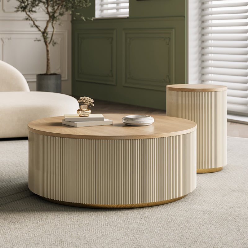 Modern Round Coffee Table Solid Wood Nesting Coffee Table Set