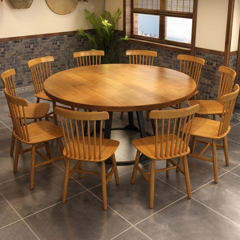 Round Dining Table Set with Wooden Chairs 1/2/5/11 Pcs Modern Solid Wood Dining Set