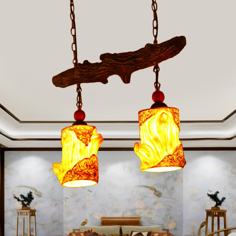 2-licht hars plafond kroonluchter magazijn gele cilinder woonkamer ophanging hanger met lineaire balk