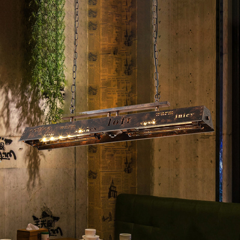 Metal Brass Island Pendant Light Rectangle 2 Heads Loft Style Hanging Lamp with Etched Letter