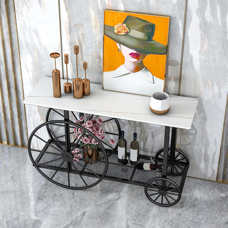 Glam Rectangle Accent Table Stone Sofa Console Table with Shelf for Hall