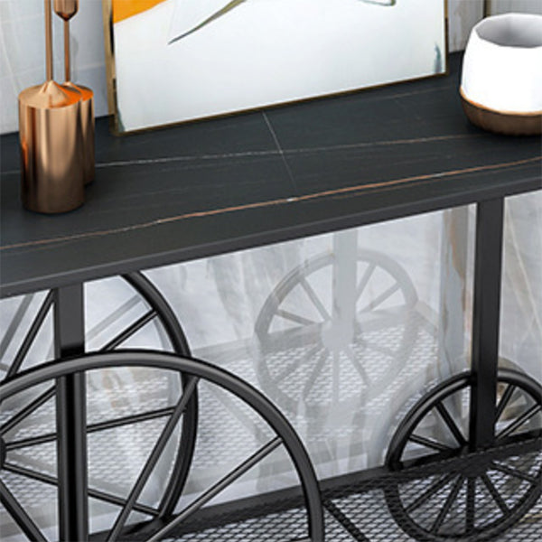 Glam Rectangle Accent Table Stone Sofa Console Table with Shelf for Hall