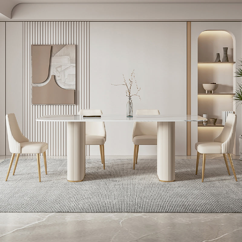 Stone Top Modern Dining Set 1/4/5/7 Pieces Dining Table Set with White Chairs