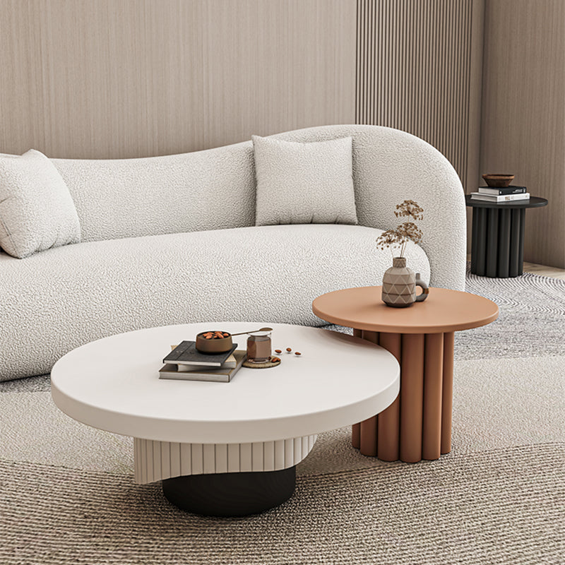 Modern Coffee Table Wooden Round Nesting Coffee Table Set with Pedestal Legs