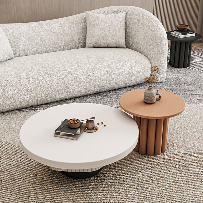 Modern Coffee Table Wooden Round Nesting Coffee Table Set with Pedestal Legs