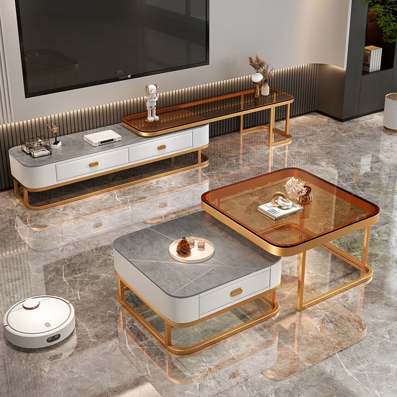 Modern Coffee Table Glass Top Square Nesting Coffee Table Set