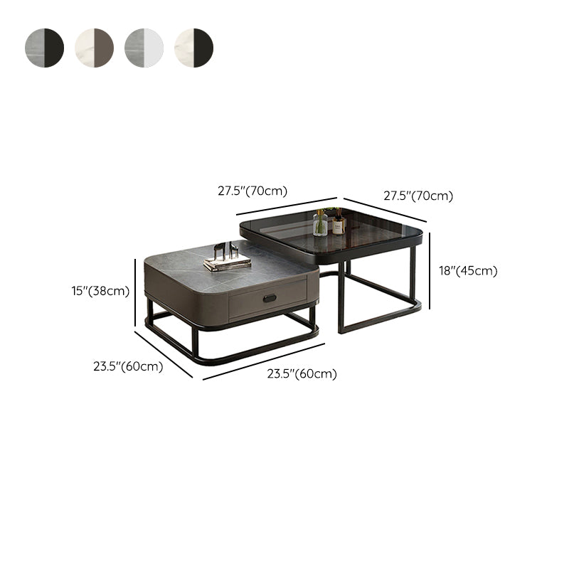 Modern Coffee Table Glass Top Square Nesting Coffee Table Set