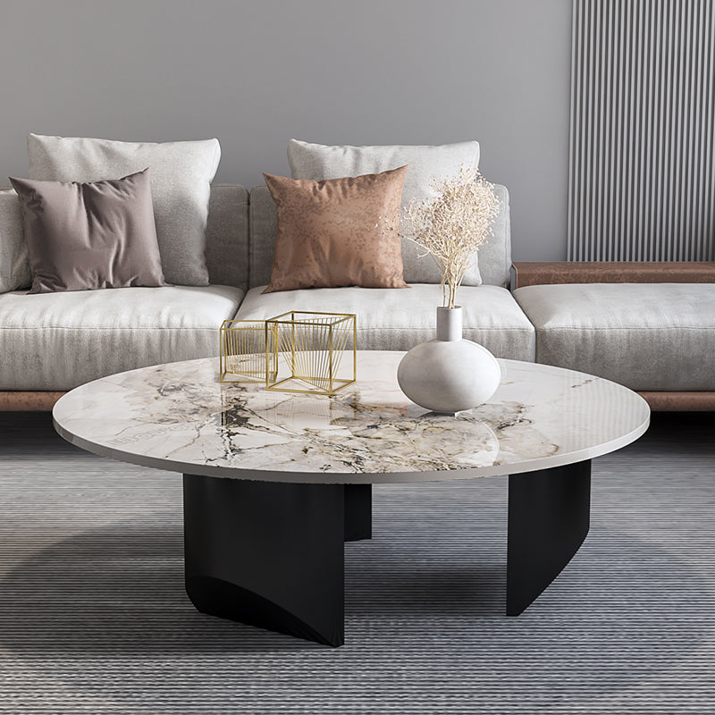 Modern Coffee Table Slate Round Nesting Coffee Table Set with Black Legs