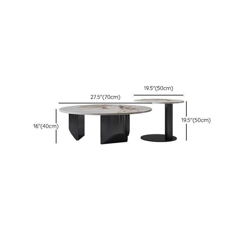Modern Coffee Table Slate Round Nesting Coffee Table Set with Black Legs