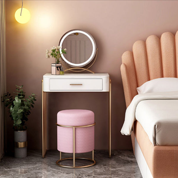 Glam Vanity Desk in White with Drawers Dressing Table with Metal Base