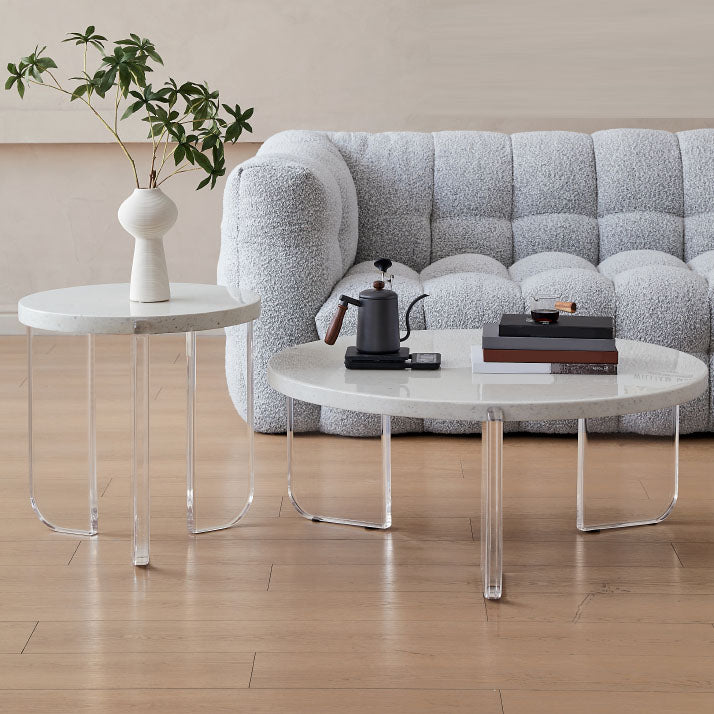 Contemporary Stone Coffee Table 3 Legs Coffee Cocktail Table