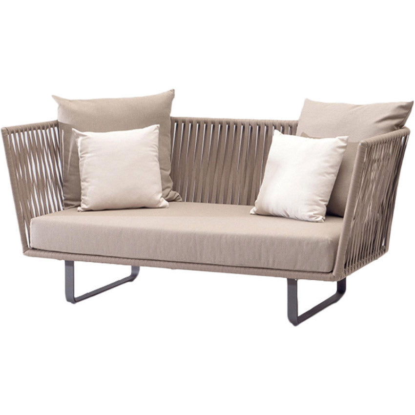 Tropical Patio Sofa Wicker/Rattan Gray Fabric With Cushions Outdoor Patio Sofa