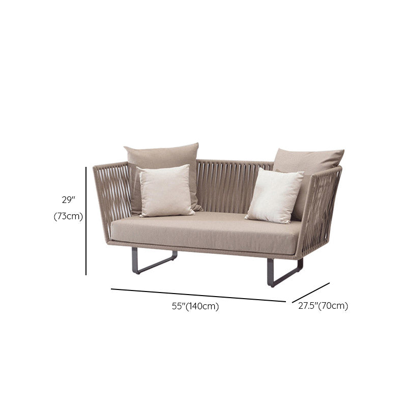 Tropical Patio Sofa Wicker/Rattan Gray Fabric With Cushions Outdoor Patio Sofa